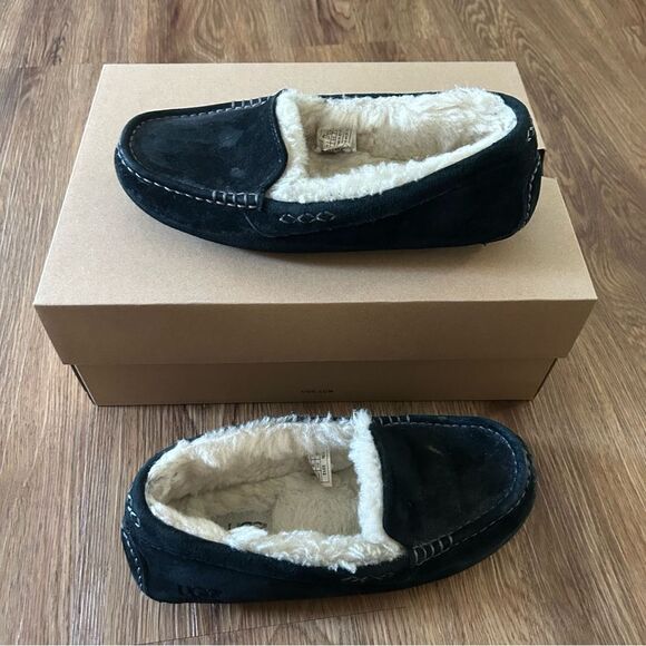 UGG Ansley black suede fur slippers slides slip on shoes women’s 7 - Picture 9 of 9